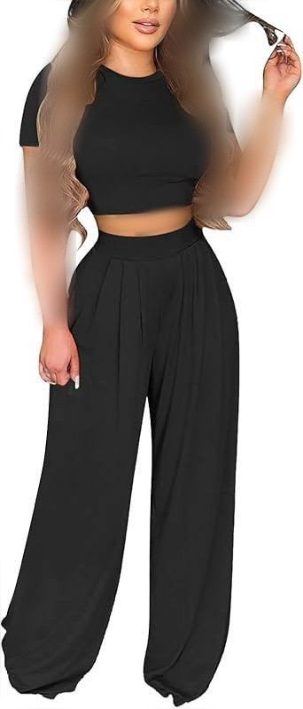 ست کراپ و شلوار زنانه مشکی شیک