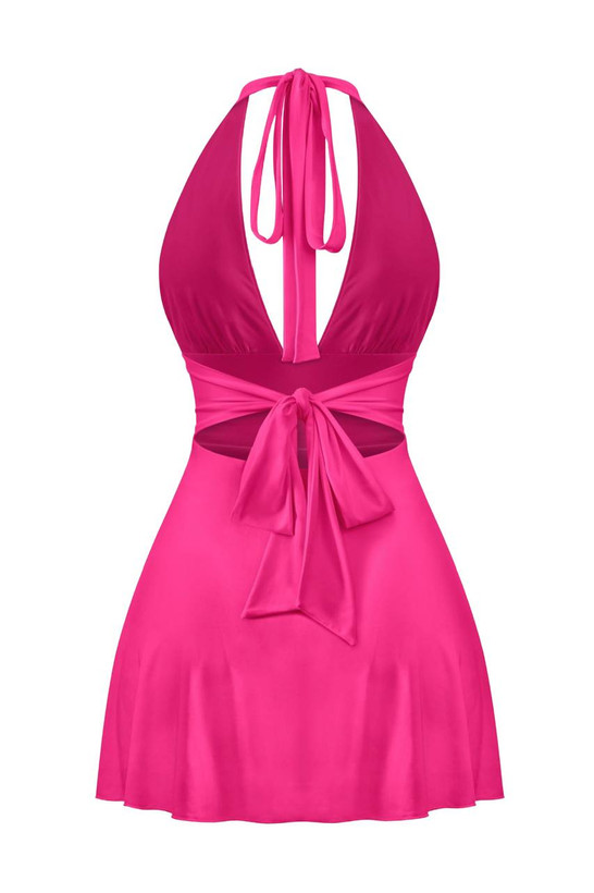 لباس سرخابی زنانه یقه باز کوتاه و شیک – مزون ماه بانو