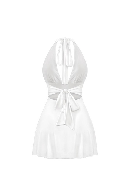 لباس سفید زنانه یقه باز کوتاه و شیک – مزون ماه بانو